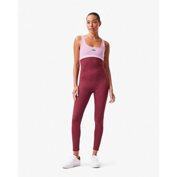 Lacoste x Bandier Colorblock Full Bodysuit All Motion Bordeaux Size Large - Picture 2 of 13